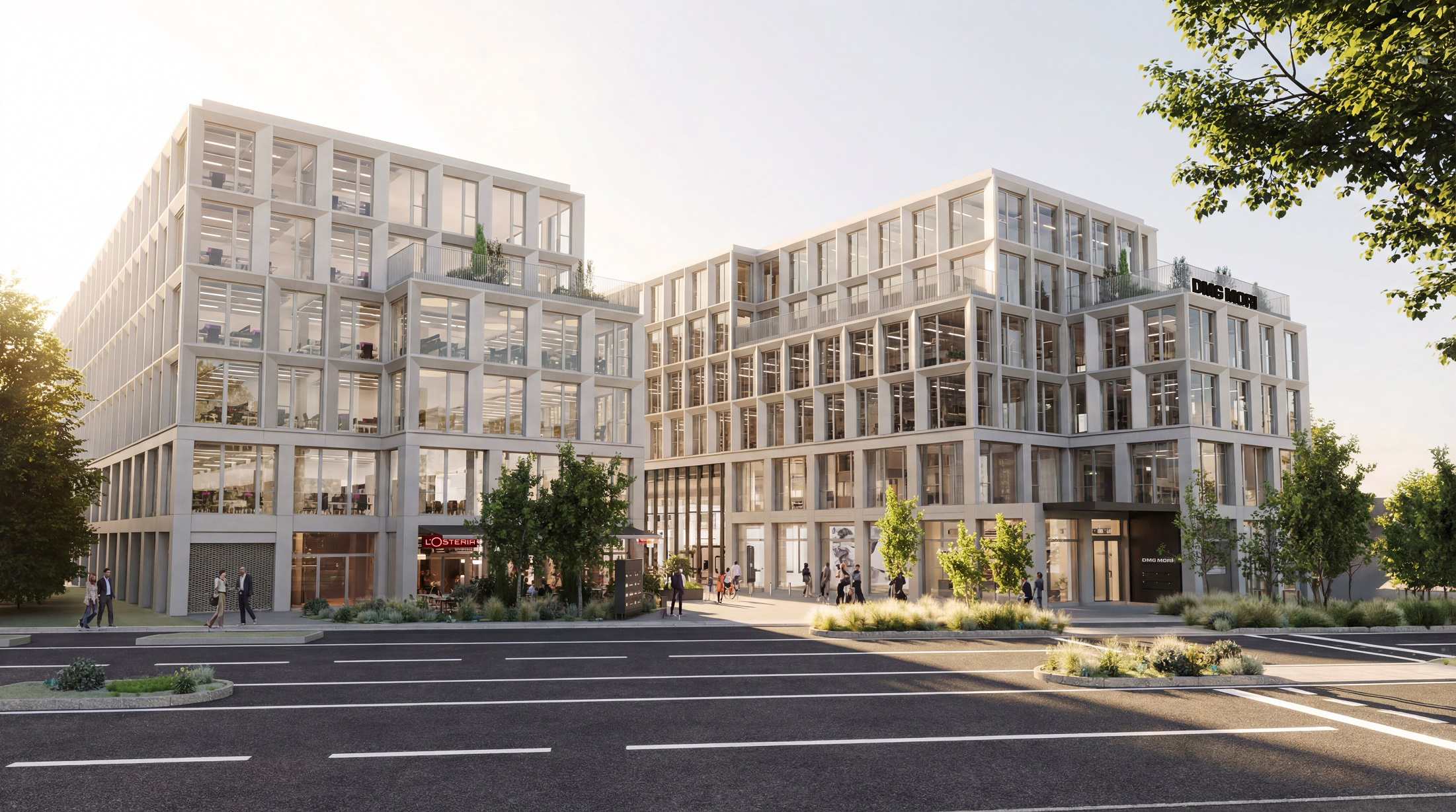 Visualisierung des Bauvorhabens Go Four It in München - sichtbar sind die Häuser Red und Purple