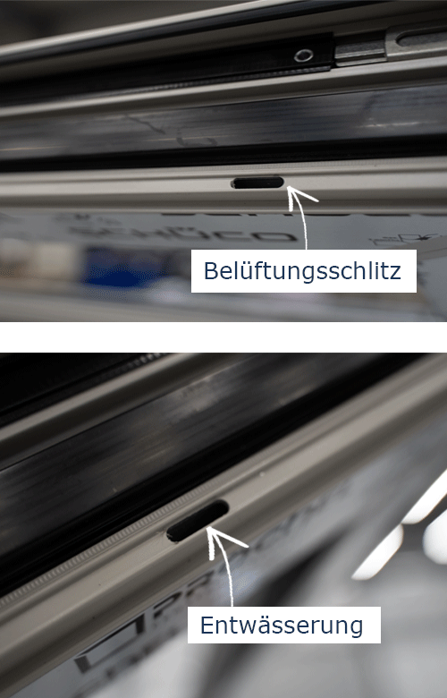 Abbildung eines Entwässerungs- und Belüftungsschlitz im Aluminium-Systemprofil